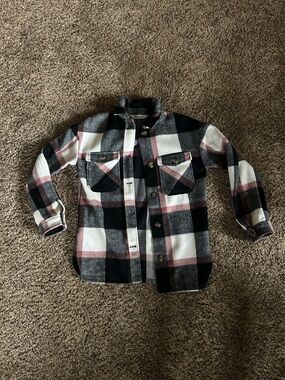 H&M Black, Gray and Pink Plaid Button-Up Jacket